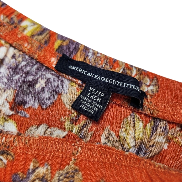 American Eagle Outfitters Orange Floral Mini Dress Off Shoulder XS Boho Pockets - Picture 13 of 14